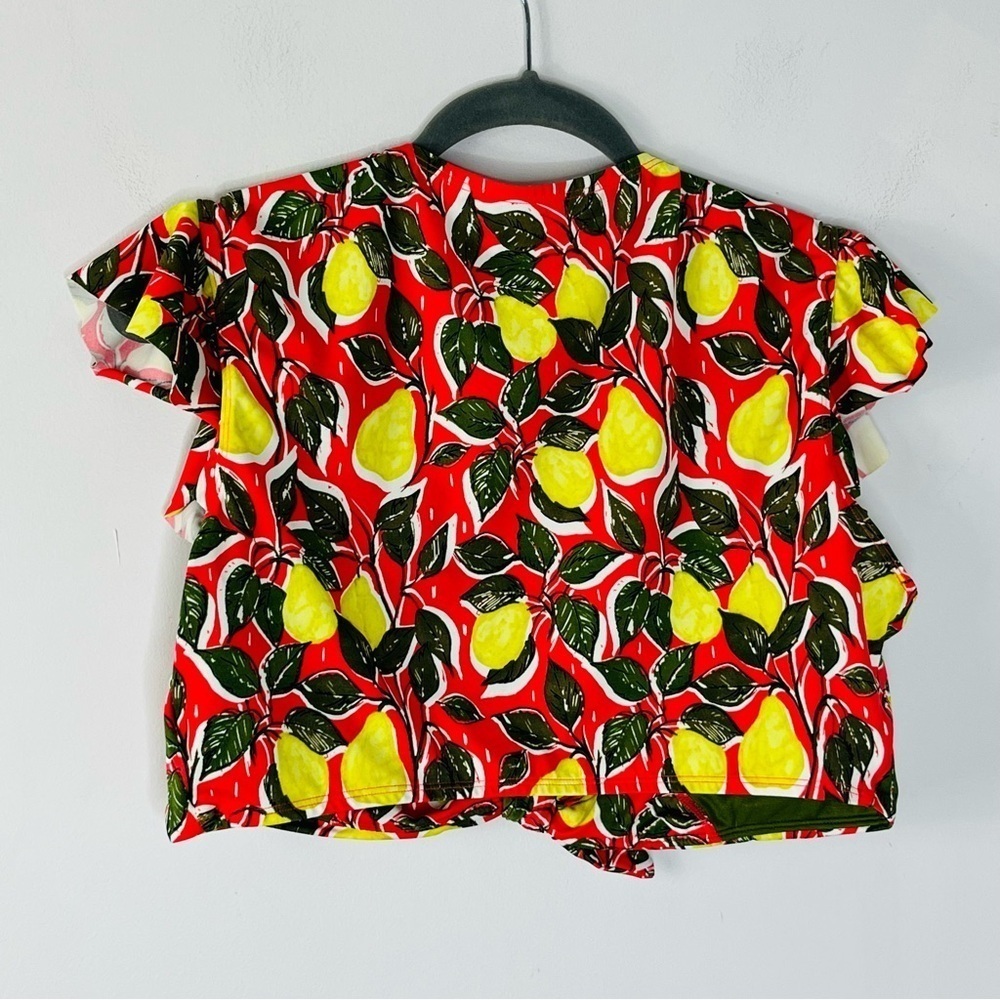 Beach Betty Size Large Plunging Flutter Sleeve Pear Print Swim Top - Picture 5 of 6